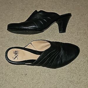 Soft black leather slip on heels 9.5